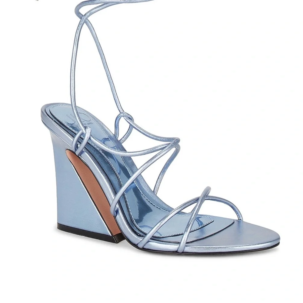 Elegant Blue Strappy Wedge Sandals - Picture 2 of 8